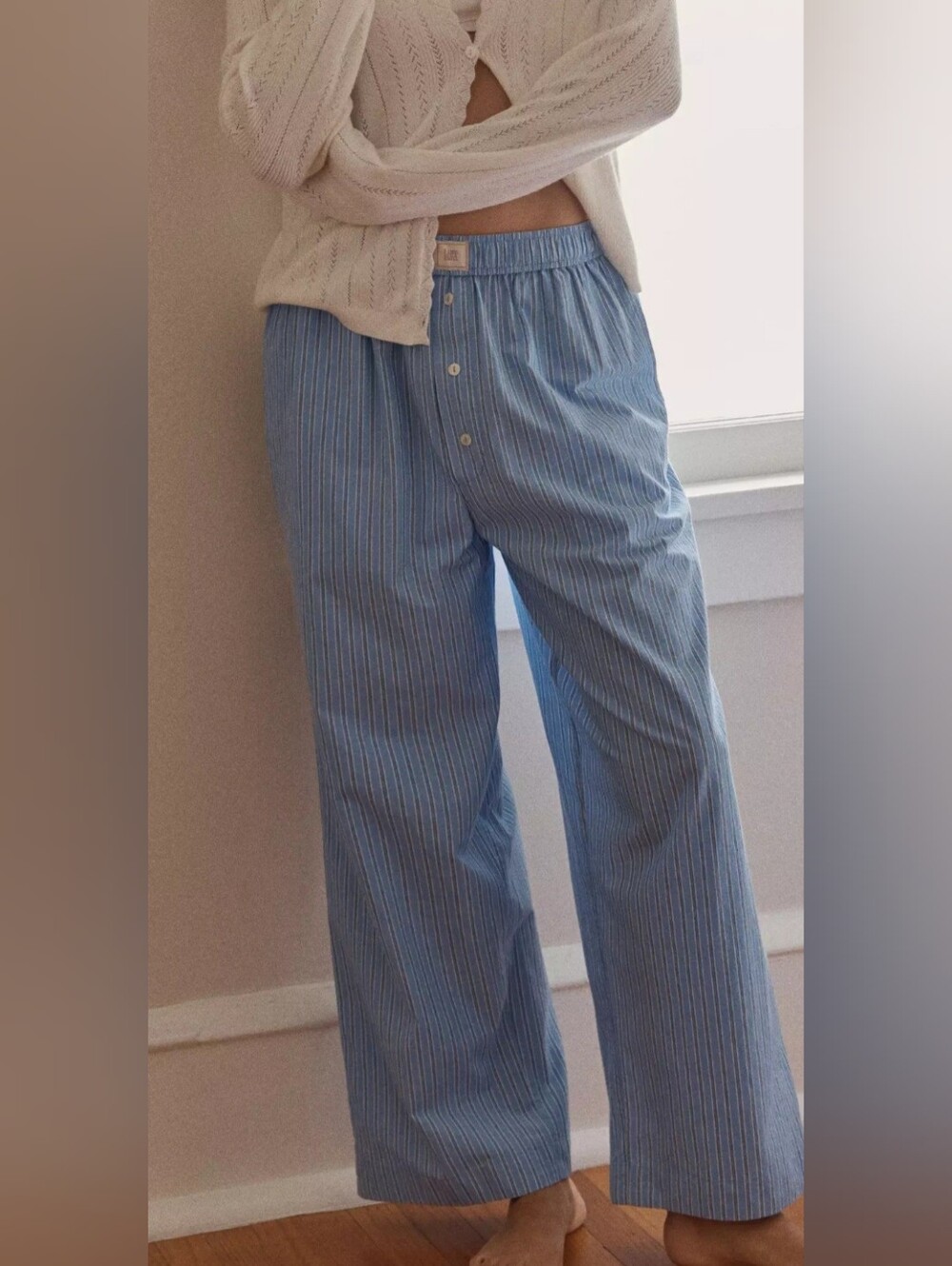 Anthropologie Blue and White Striped Womens  Pull-Onboxer Pants Sz.M